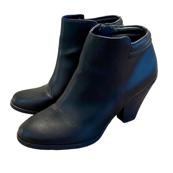 MIA BLACK LEATHER ANKLE BOOTIES CONE HEEL CHUNKY HEEL BOOTS BLACK SIDE ZIP 10 - Picture 2 of 15